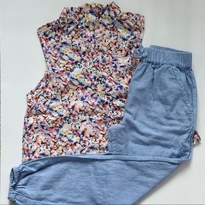 THAT’S IT set of flowered blouse sz S & blue trouser sz 8